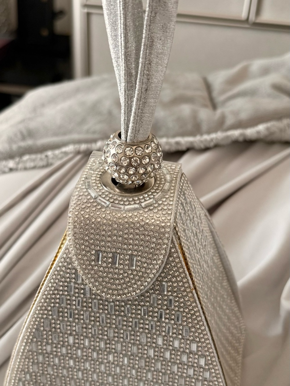 Silver Crystal-Embellished Wristlet Clutch